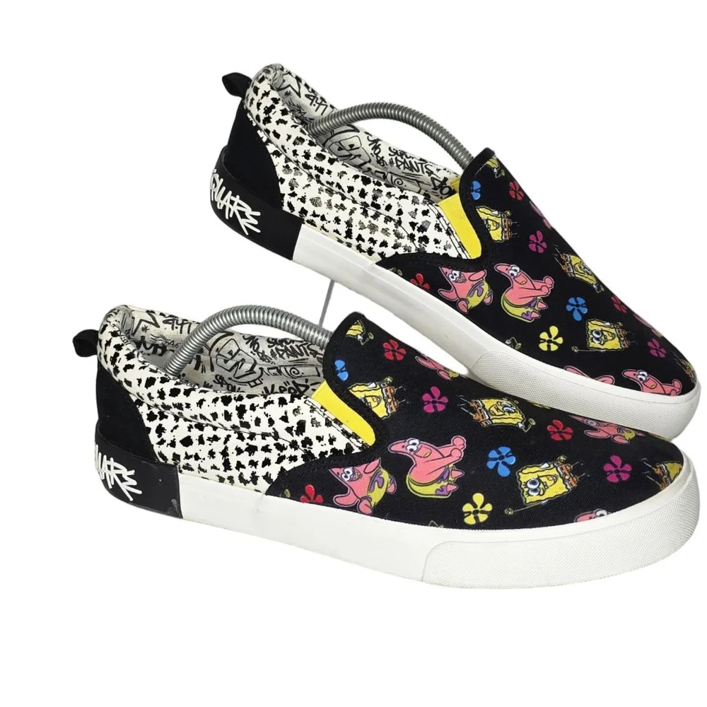 Women's SpongeBob SquarePants Slip-On Sneakers Black White Women’s Size 12